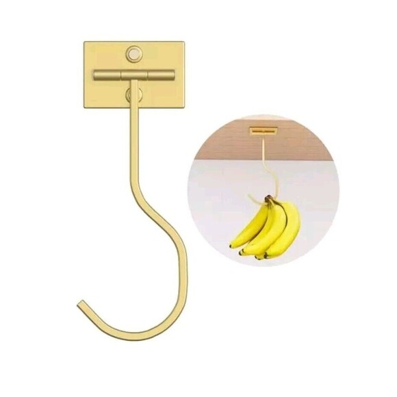 Folding Banana Hanger Hook - Banana Holder Under Cabinet, Self 2 Pack Gold - Picture 1 of 12